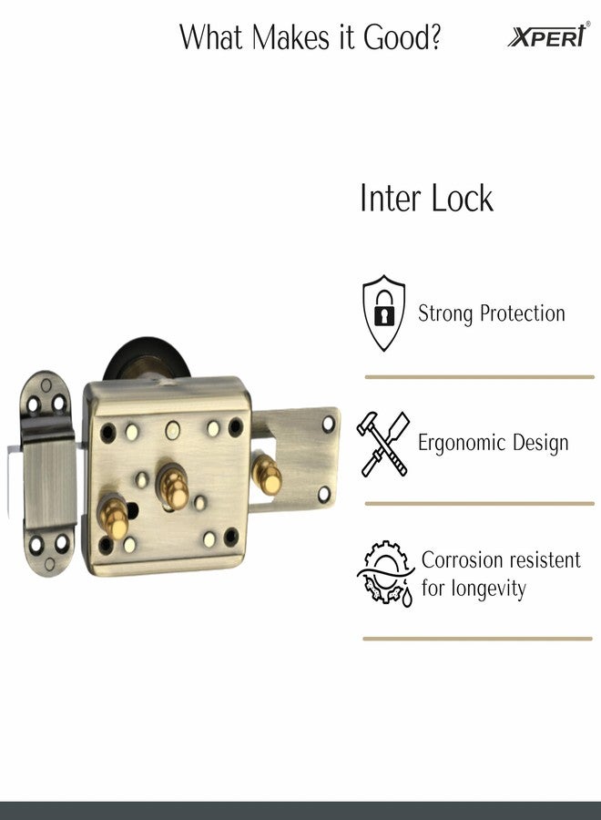 إكسبرت قفل إكسبرت إنترلوك العتيق ثلاثي الدورات للباب الرئيسي - 4 مفاتيح نحاسية فائقة النقوش، قفل باب مفرد ومزدوج مناسب للأبواب الخارجية، بالإضافة إلى أسطوانة دبوس، وقفل مدخل، وقفل مصراع، وقفل بوابة - Image 2